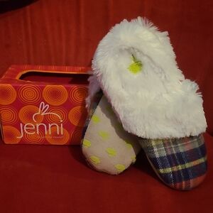 Jenni White Faux Fur Plaid Slippers